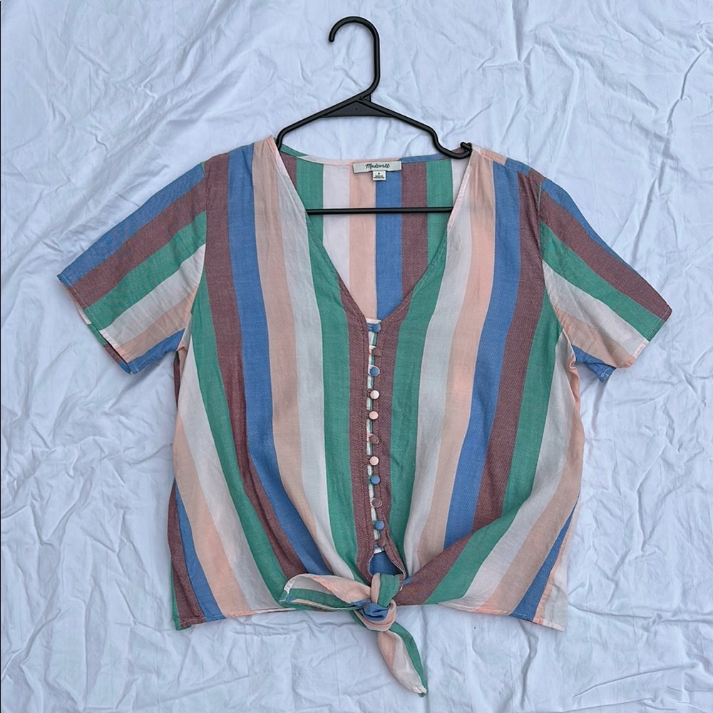 Madewell Colorful Striped Button Down Blouse with Tie Front - 100% Cotton